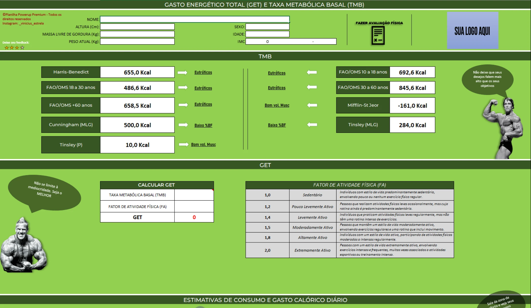 Calcule TMB + GET automaticamente