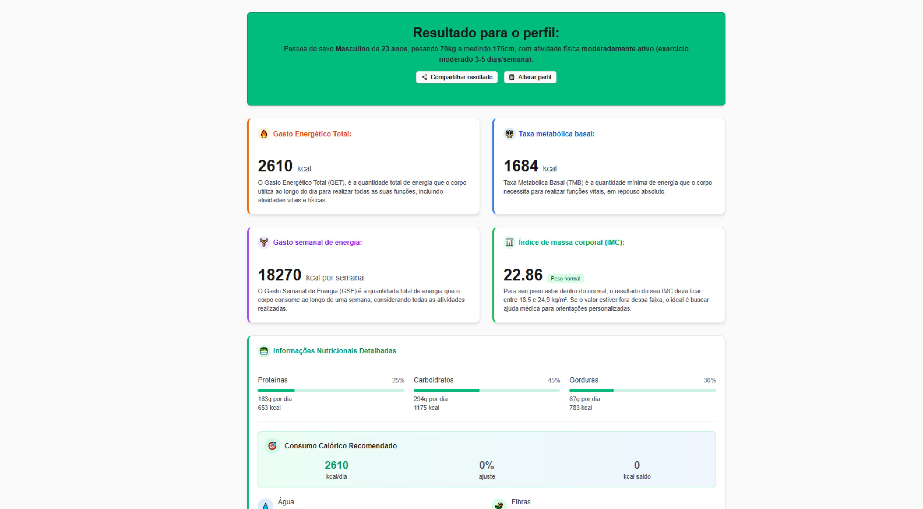 Calcule TMB + GET automaticamente